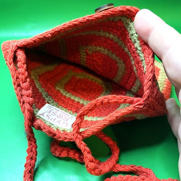 Gypsy Rose Orange Stripe Crochet Purse Nepal Handmade Cotton Boho Hippie Bag - Picture 5 of 12